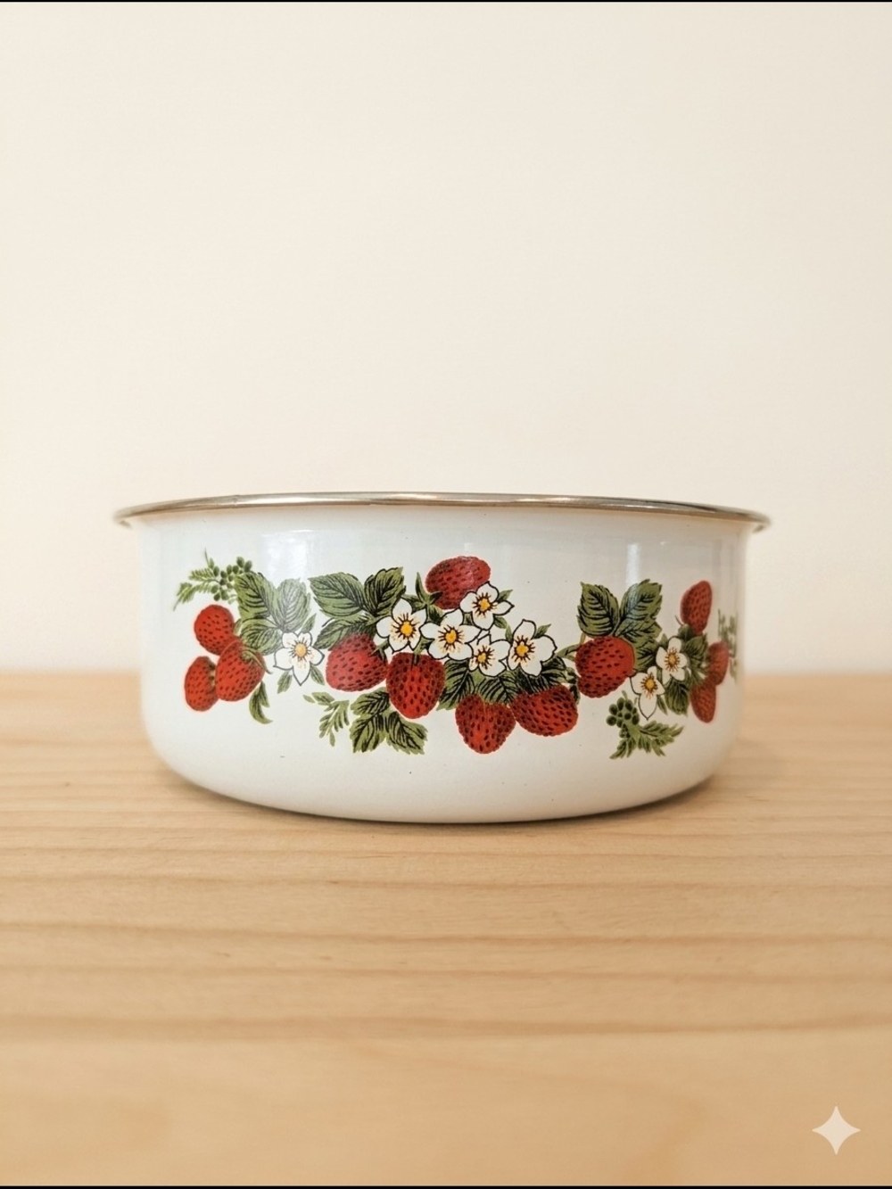 Vintage 1970s Strawberry Enamel Mixing Bowl Cottagecore Retro